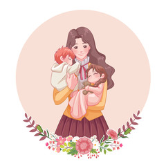 Happy Mother's day greeting card. young mother with her child.