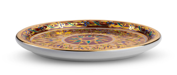 Benjarong plate is a traditional art in Thailand on white background.