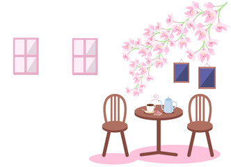 桜の花とカフェの風景