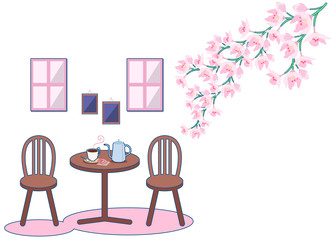 桜の花とカフェの風景