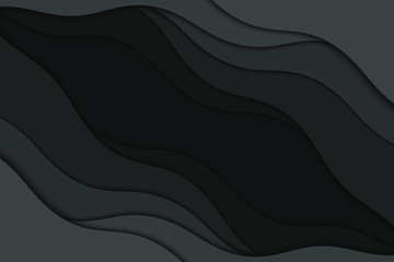 Background with black waves. Abstract wavy black paper background.