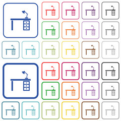 Desk with lamp outlined flat color icons