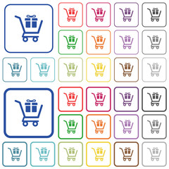 Gift shopping outlined flat color icons