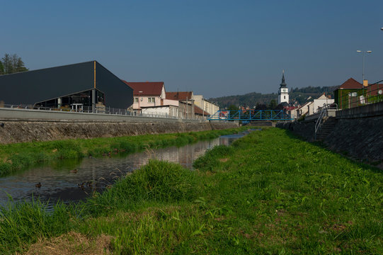 Oslava river bank in Velke Mezirici city, Czech Republic