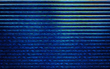 Dark blue background with abstract pattern stripes and glow.