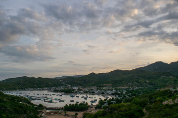 sunset over fishing village nha trang, vietnam, asia