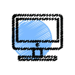 Computer monitor hand drawn line icons. Stroke vector elements for trendy and modern design. Vector hand drawn line icons isolated on a white background. Vector illustration. Vintage texture icons.