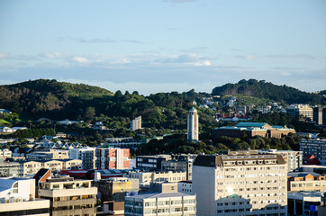 View of national war memorial in wellington city buildings from botanic gardens