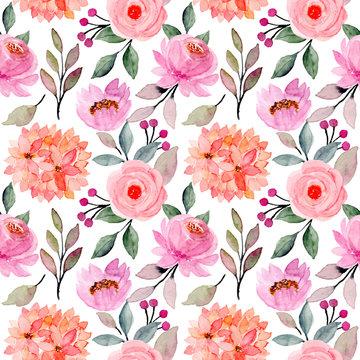 pink floral watercolor seamless pattern