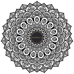 Mandala, tracery round boho doodle. Ethnic ornament, sketched symmetry. Folk, meditation design. Curved shape, isolated on white. Black and white art. Vector