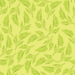 Naklejka na ściany i meble Simple vector pastel green leaf seamless pattern background
