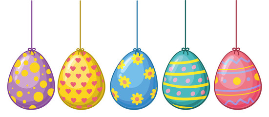 Ostereier Reihe bunt bemalt hängend