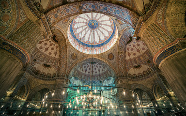 Fototapeta na wymiar Blue Mosque With Pavilion In Istanbul, Turkey 