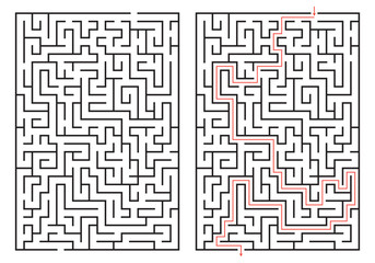 Labyrinth game. Maze or puzzle design. Find the way and right solution for exit. Vector illustration.