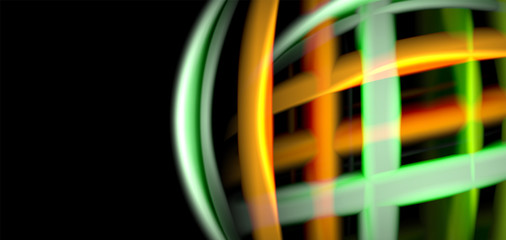 Abstract silk smooth lines on black, multicolored liquid fluid rainbow style waves on black