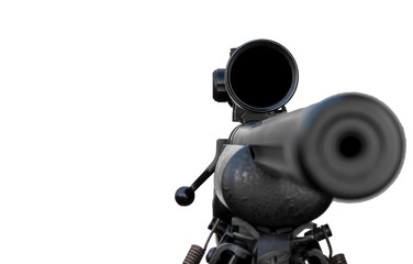 Rifle with a scope and bipod on white background with clipping path (Focus Scope)