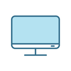 Monitor lineal blue icon isolated on white background. Smart device technology flat vector icon with blue stroke for web and mobile apps, ui design and print. Desktop pc color vector illustration