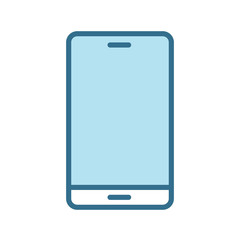 Smartphone lineal blue icon isolated on white background. Smart device technology flat vector icon with blue stroke for web and mobile apps, ui design and print. Smartphone color vector illustration