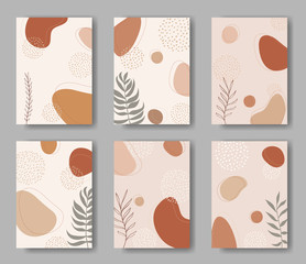 Fototapeta premium Set of vector cards with abstract forms, dots and leaves ornament