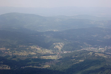 Fototapeta na wymiar Areal view from Babia Gora peak, Polish Beskid Mountains