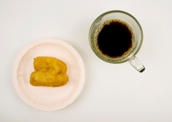 Morning black coffee and morning snack.