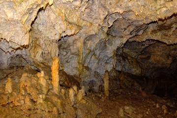 Stalactites and stalagmites in the Demanova Cave of Liberty in Slovakia