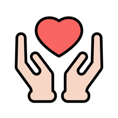 heart in hands lineal color vector icon isolated on white. healthcare flat icon for web, mobile and user interface design. medical healthcare business concept