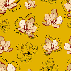 Vector floral pattern.Illustration of magnolia on a white background.Vector illustration for greeting card,invitation,design,brochure,poster,banner,flyer,print,wrapping paper,textiles and websites.