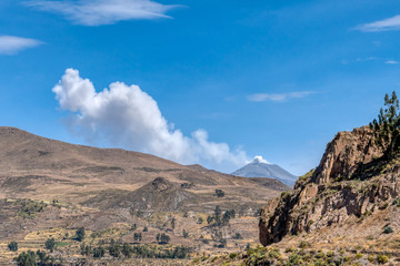 Eruption of the volcano Sabancaya (meaning ‘tongue of fire’ or ‘spitting volcano’ in...