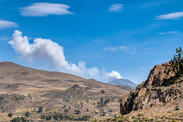 Eruption of the volcano Sabancaya (meaning ‘tongue of fire’ or ‘spitting volcano’ in...