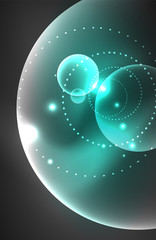 Neon shiny transparent glowing circles with light effects. Techno futuristic vector abstract background For Wallpaper, Banner, Background, Card, Book Illustration, landing page