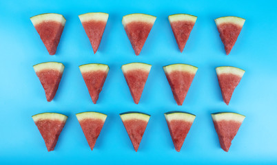 Slice of Many Watermelon on the blue background.