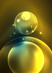 Glowing neon shiny transparent bubbles, glass circles or bio cell concept. Techno futuristic vector abstract background For Wallpaper, Banner, Background, Card, Book Illustration, landing page