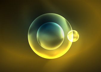 Glowing neon shiny transparent bubbles, glass circles or bio cell concept. Techno futuristic vector abstract background For Wallpaper, Banner, Background, Card, Book Illustration, landing page