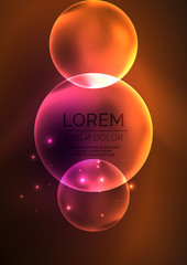 Glowing neon shiny transparent bubbles, glass circles or bio cell concept. Techno futuristic vector abstract background For Wallpaper, Banner, Background, Card, Book Illustration, landing page