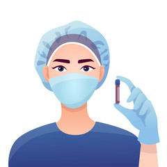 vector illustration of a doctor or nurse with virus medicine, vaccine of coronavirus, covid 19 or another different deseases.