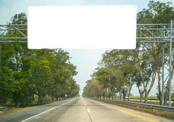 white sign on the highway in Thailand with copy space.