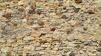 Ancient wall with stones, cobblestones and bricks