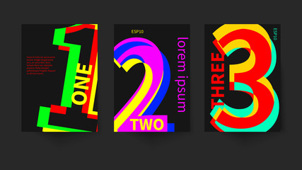 Posters with numbers, set of abstract bright modern black backgrounds