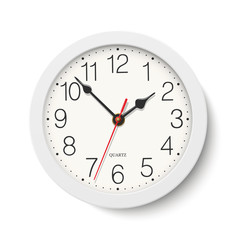Vector white round wall clock isolated on white background