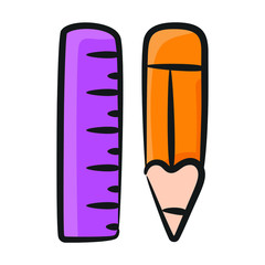 Ruler with pencil depicting doodle icon of geometry tools vector 