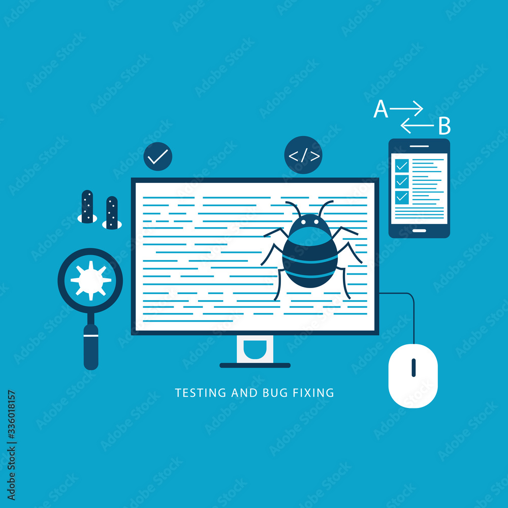 Poster testing and bug fixing concept flat design