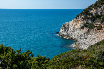 rocky beach in Circeo National Park. Latina, Lazio, Italy