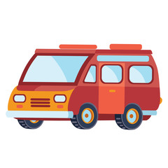 minibus in red color in flat style, isolated object on a white background, vector illustration,
