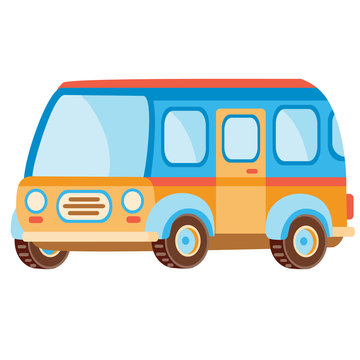 bus in orange color in flat style, isolated object on white background, vector illustration,