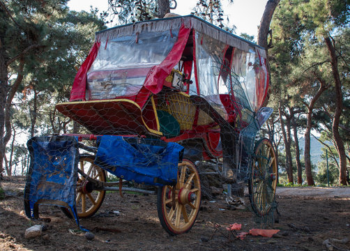 traditional horse-drawn carriage without horses