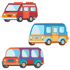 set of cars in different colors in flat style, isolated object on a white background, vector illustration,