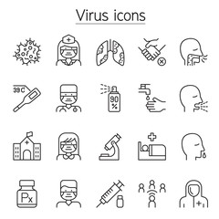 Virus, Covid-19, Corona virus icons set in thin line style