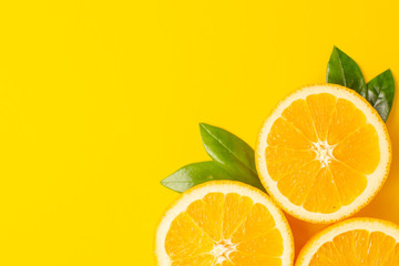 Tropical cutting citrus lemon on yellow background with copyspace