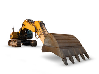 Excavator, professional construction machinery, isolated, cropped, perspective